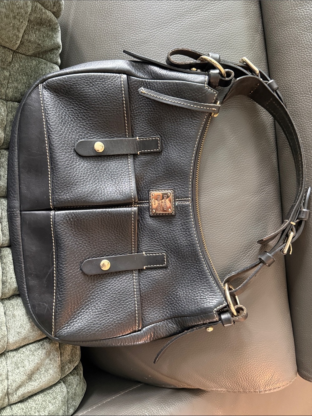 Dooney & Bourke Black Leather Shoulder Bag with Gold Hardware